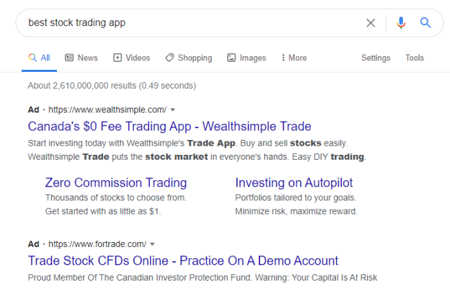 Chiến dịch Google Ad của Wealthsimple